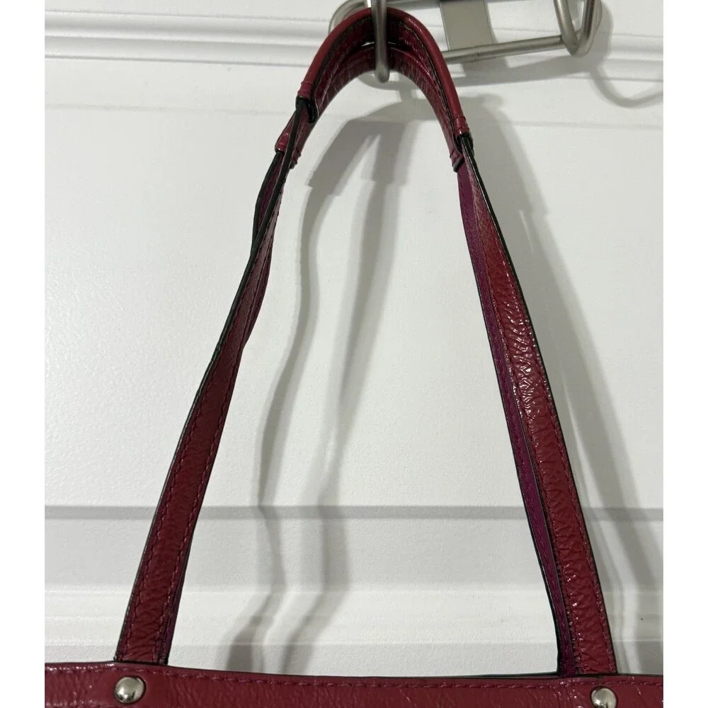 Coach Berry Pink Patent Leather Stitched C Signature Stripe Shoulder Bag.